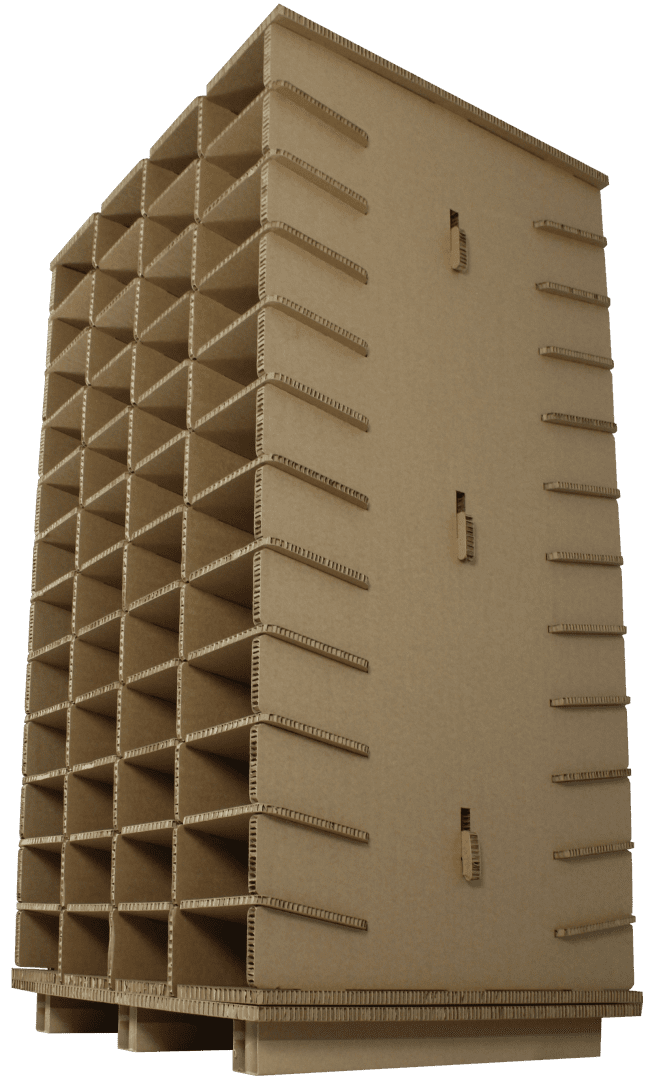 angled shelving to minimise products falling