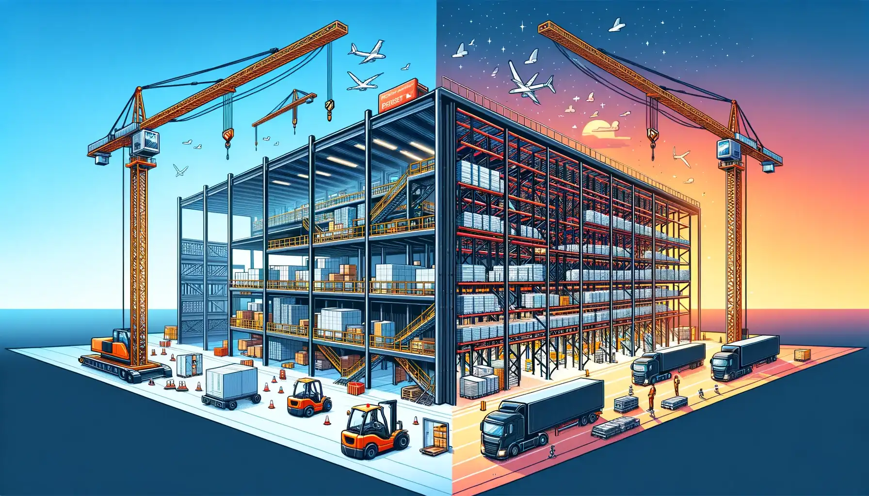 a warehouse diagram depicting expansion and optimisation side by side